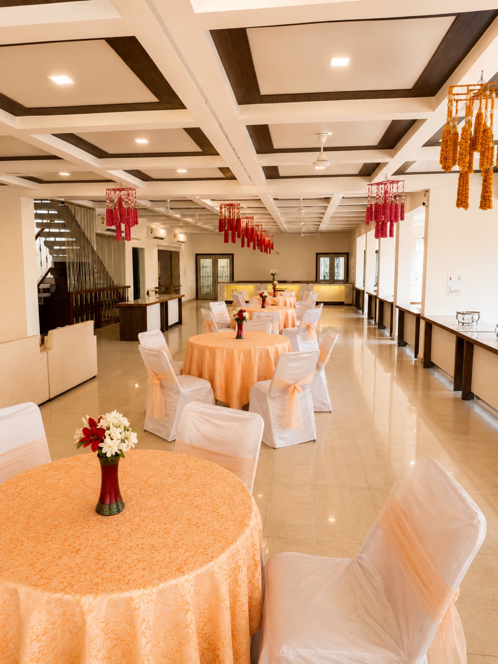 Banquet seating and dining arrangement at Hotel Vasant