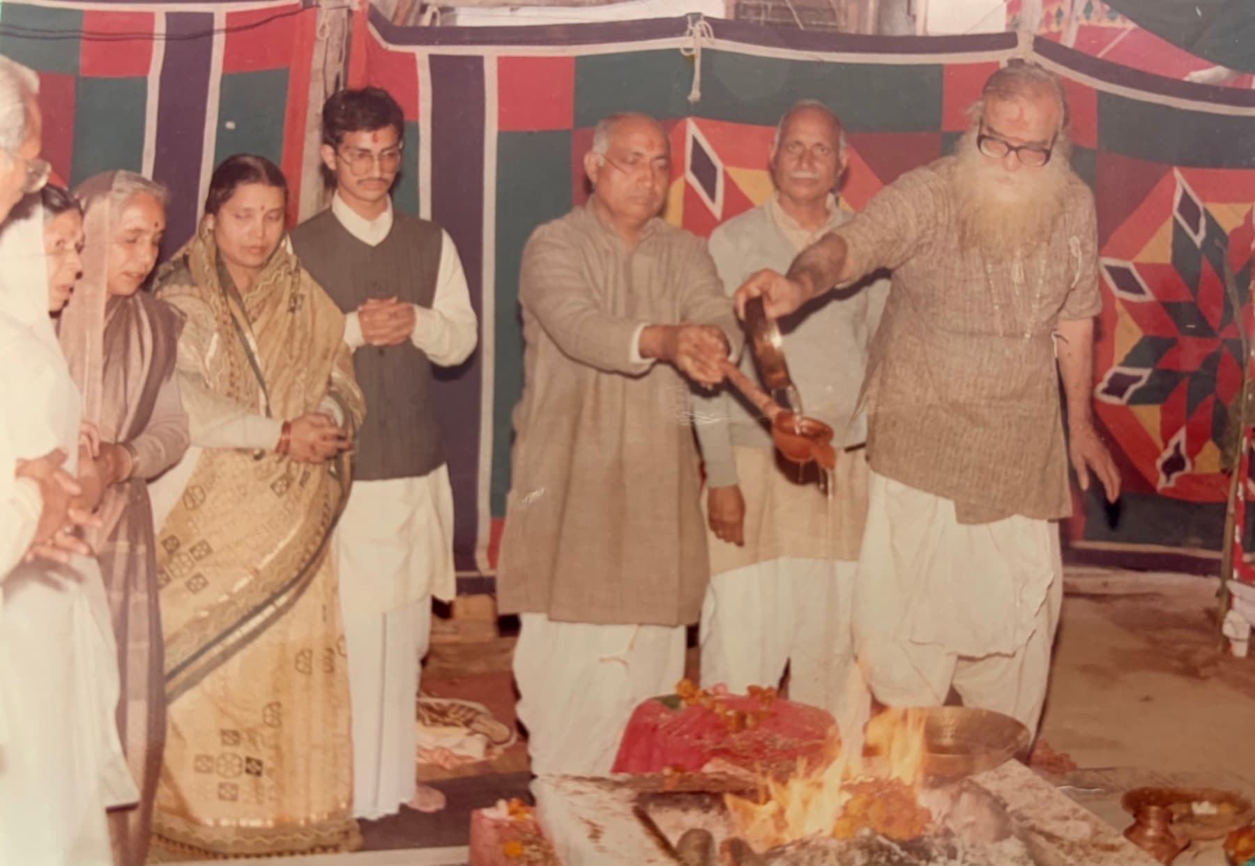 Founder and family gathered during the early foundation ceremony of Hotel Vasant